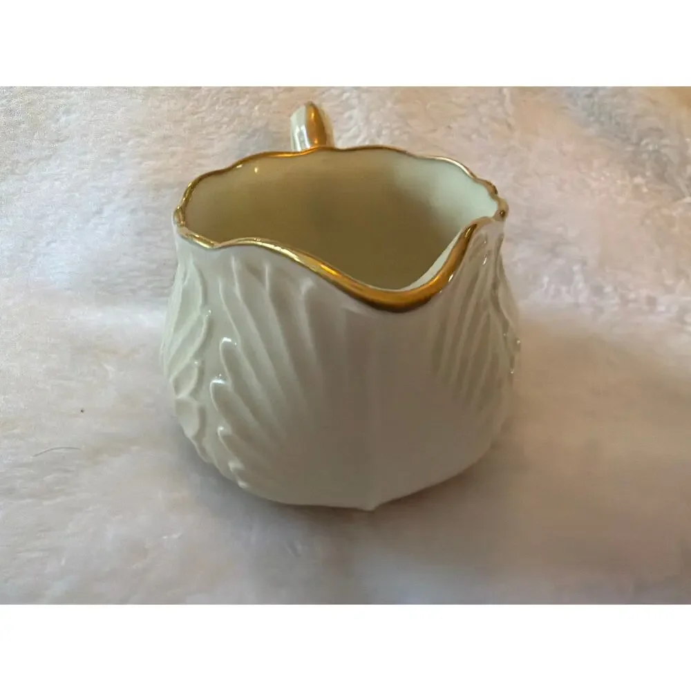 Lenox Cream Gold Trim Creamer Pitcher Leaf Pattern Fine China Made in USA VTG